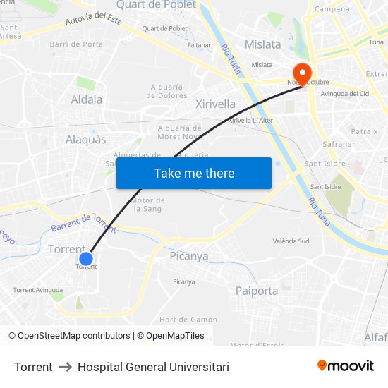 Torrent to Hospital General Universitari map