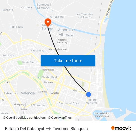 Estació Del Cabanyal to Tavernes Blanques map