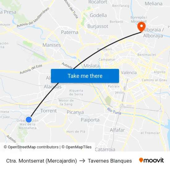 Crta. Monserrat - Mercajardín to Tavernes Blanques map
