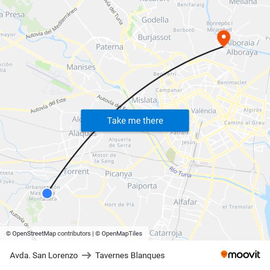 Avda. San Lorenzo to Tavernes Blanques map