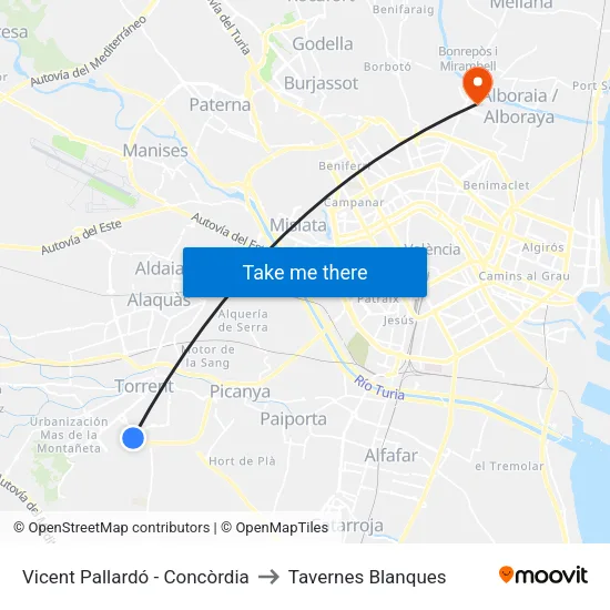 Vicente Pallardó - Concordia to Tavernes Blanques map