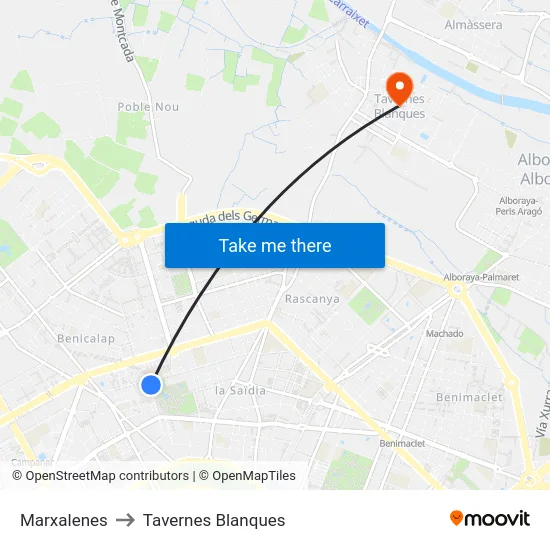 Marxalenes to Tavernes Blanques map