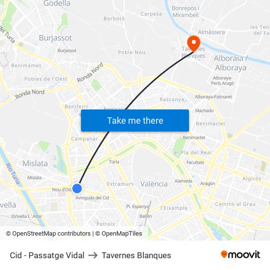 Cid - Passatge Vidal to Tavernes Blanques map