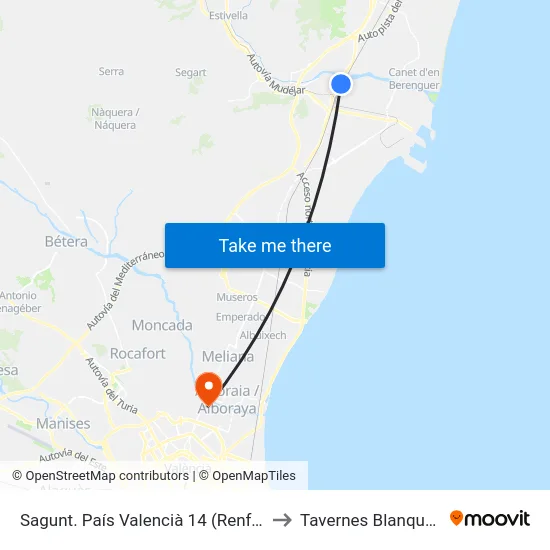 Sagunt. País Valencià 14 (Renfe) to Tavernes Blanques map