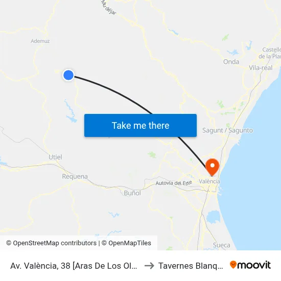 Av. València, 38 [Aras De Los Olmos] to Tavernes Blanques map