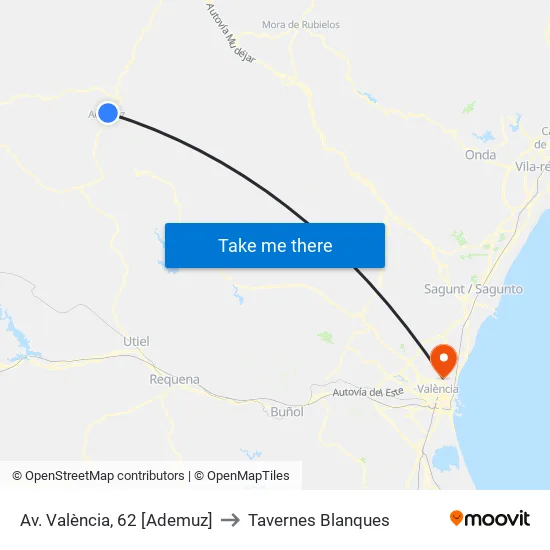 Av. València, 62 [Ademuz] to Tavernes Blanques map