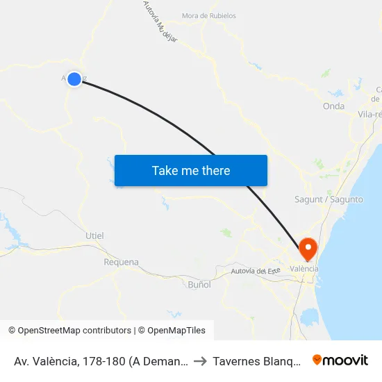 Av. València, 178-180 (A Demanda) to Tavernes Blanques map