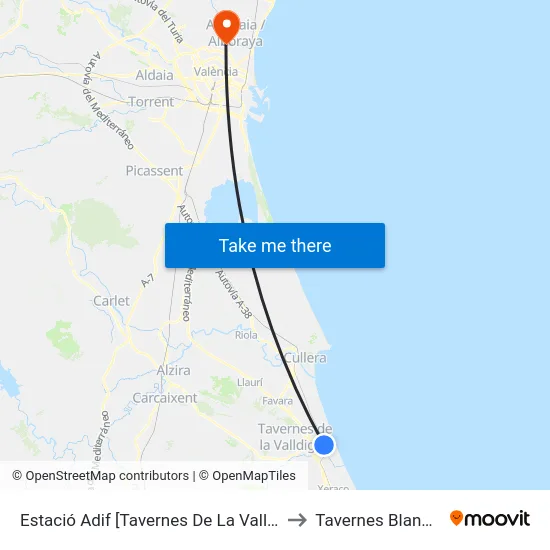 Estació Adif [Tavernes De La Valldigna] to Tavernes Blanques map