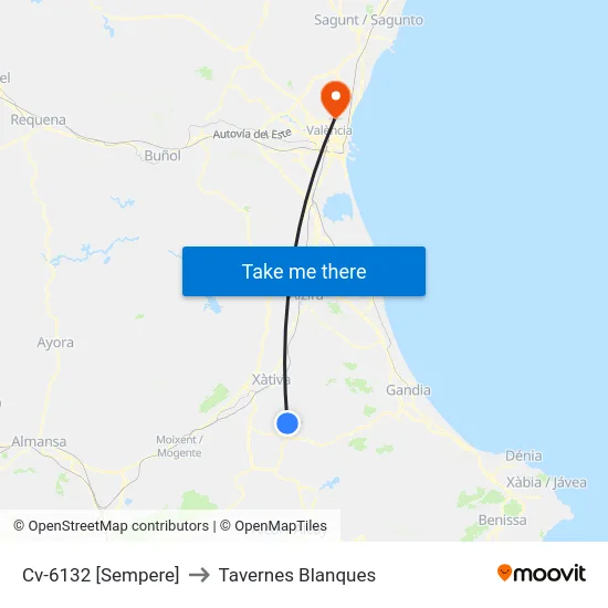 Cv-6132 [Sempere] to Tavernes Blanques map