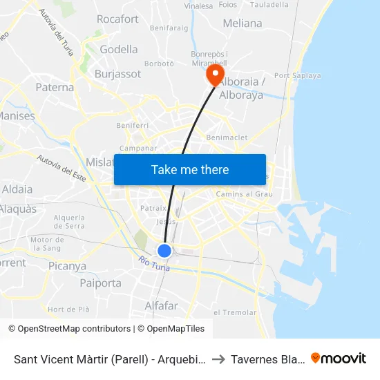 Sant Vicent Màrtir (Parell) - Arquebisbe Olaechea to Tavernes Blanques map