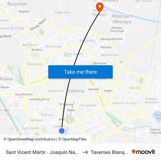 Sant Vicent Màrtir - Joaquín Navarro to Tavernes Blanques map