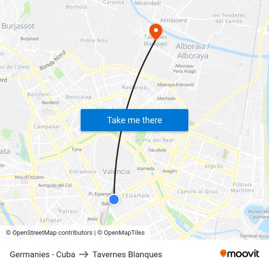 Germanies - Cuba to Tavernes Blanques map