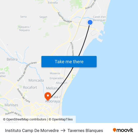 Instituto Camp De Morvedre to Tavernes Blanques map