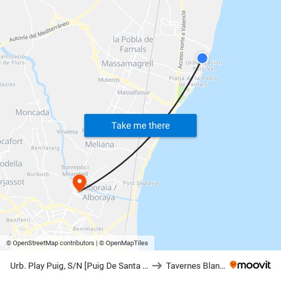 Urb. Play Puig, S/N [Puig De Santa Maria, El] to Tavernes Blanques map