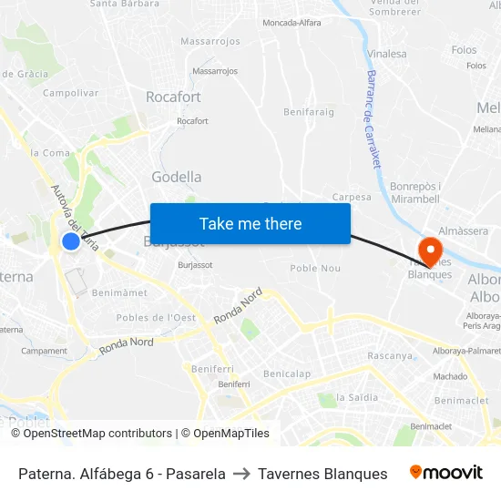 Paterna. Alfábega 6 - Pasarela to Tavernes Blanques map