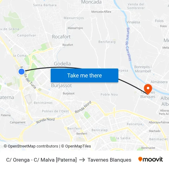 C/ Orenga - C/ Malva [Paterna] to Tavernes Blanques map