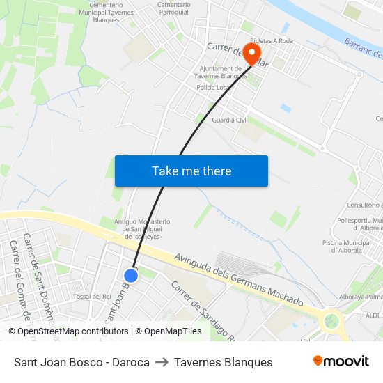 Sant Joan Bosco - Daroca to Tavernes Blanques map