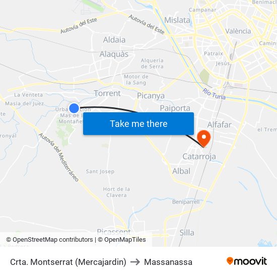 Crta. Montserrat (Mercajardin) to Massanassa map