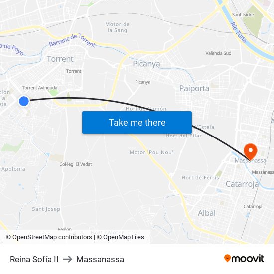 Reina Sofía II to Massanassa map