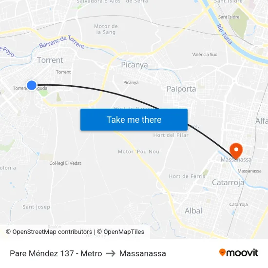 Padre Méndez - Metro to Massanassa map
