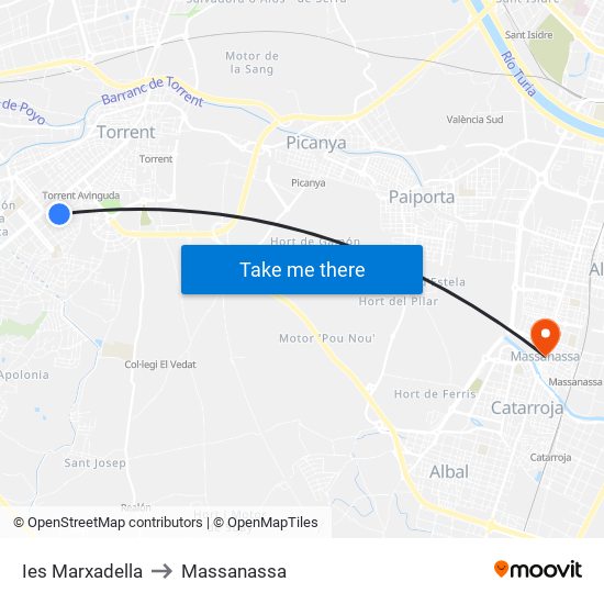 Ies Marxadella to Massanassa map