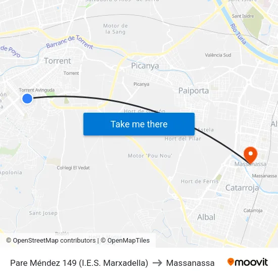 Pare Méndez 149 (I.E.S. Marxadella) to Massanassa map