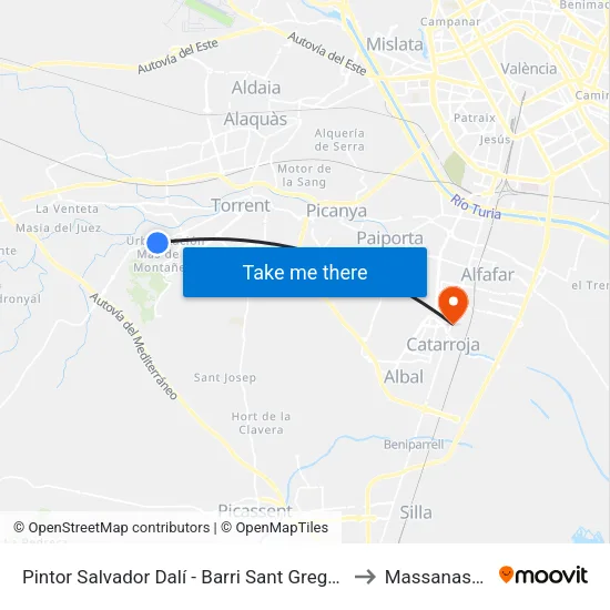 Pintor Salvador Dalí - Barri Sant Gregori to Massanassa map