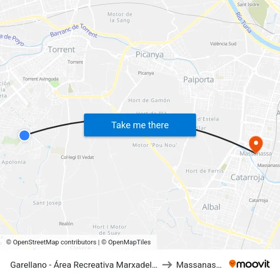 Garellano - Área Recreativa Marxadella to Massanassa map