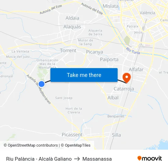 Riu Palància - Alcalà Galiano to Massanassa map