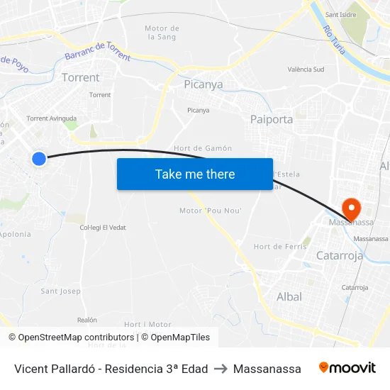 Vicent Pallardó - Residencia 3ª Edad to Massanassa map