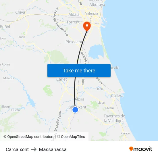 Carcaixent to Massanassa map