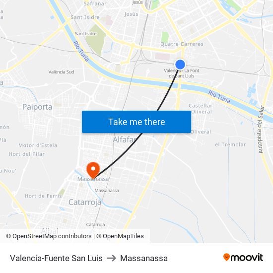 Valencia-Fuente San Luis to Massanassa map