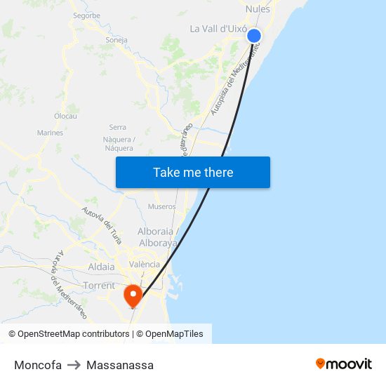 Moncofa to Massanassa map