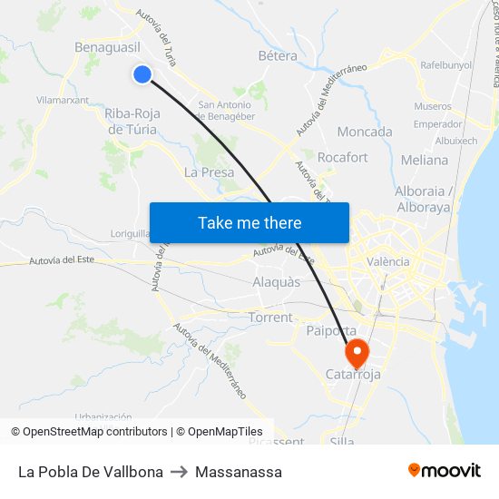 La Pobla De Vallbona to Massanassa map