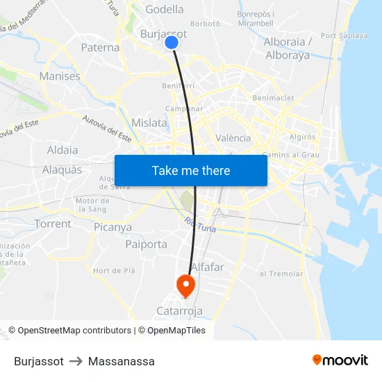 Burjassot to Massanassa map