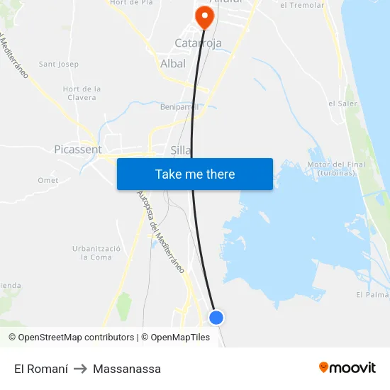El Romaní to Massanassa map