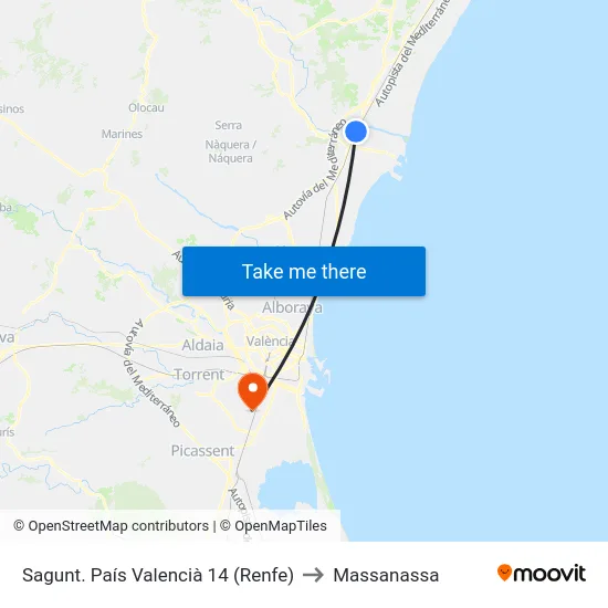 Sagunt. País Valencià 14 (Renfe) to Massanassa map