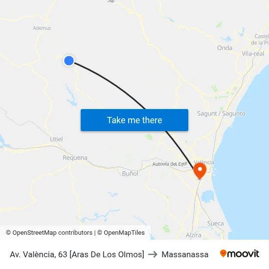 Av. València, 63 [Aras De Los Olmos] to Massanassa map