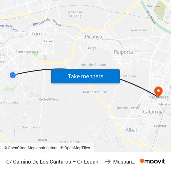 C/ Camino De Los Cántaros – C/ Lepanto [Torrent] to Massanassa map