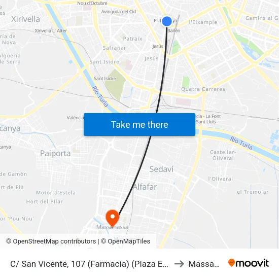 C/ San Vicente, 107 (Farmacia) (Plaza España) [València] to Massanassa map