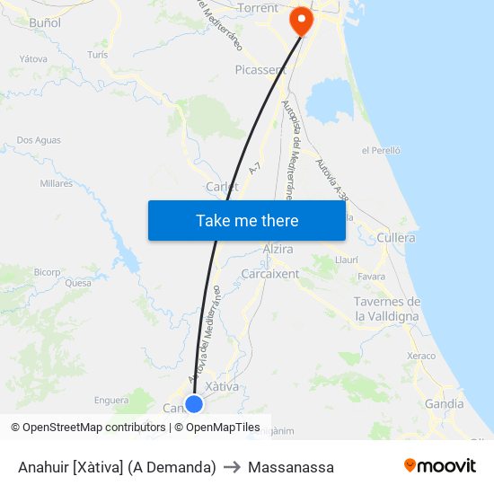 Anahuir [Xàtiva] (A Demanda) to Massanassa map