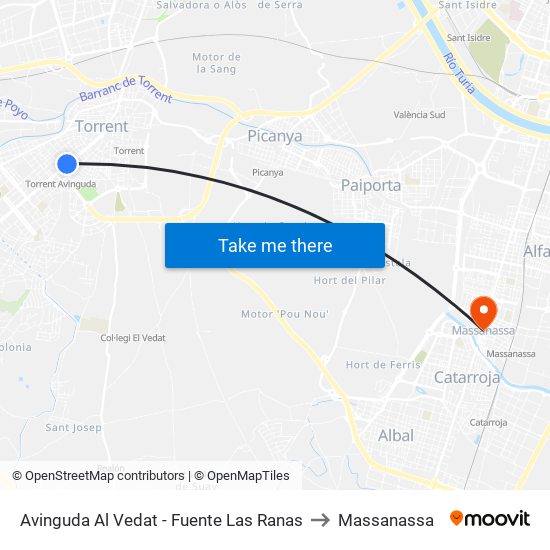Avinguda Al Vedat - Fuente Las Ranas to Massanassa map