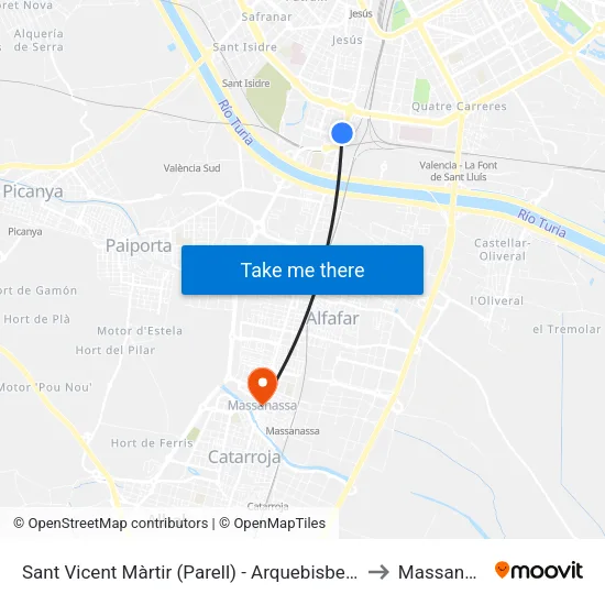 Sant Vicent Màrtir (Parell) - Arquebisbe Olaechea to Massanassa map
