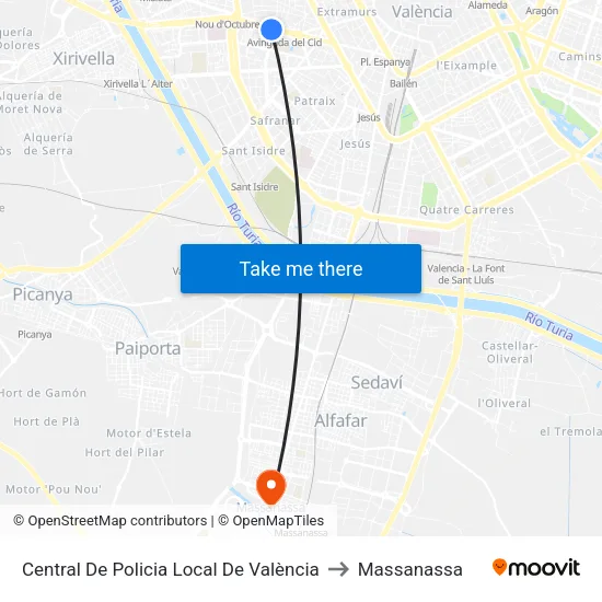 Central De Policia Local De València to Massanassa map
