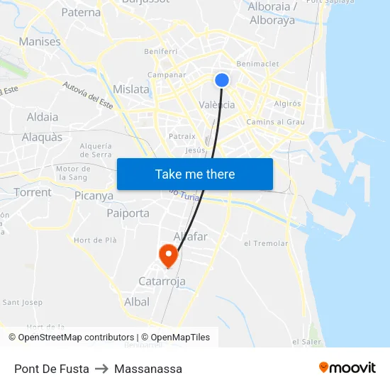Pont De Fusta to Massanassa map