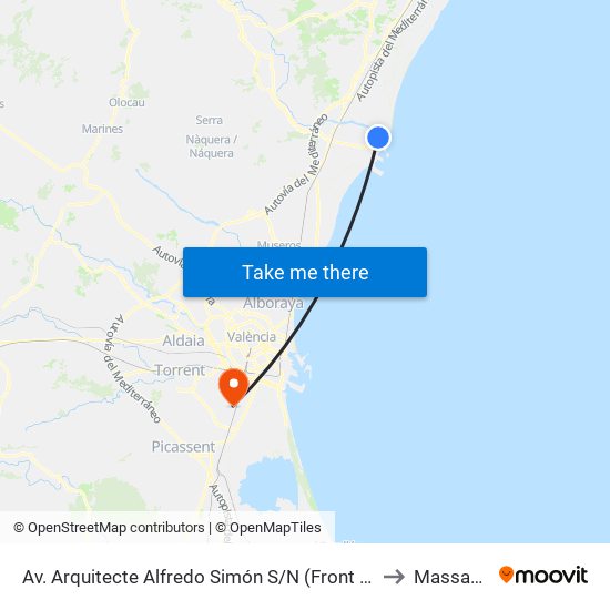 Av. Arquitecte Alfredo Simón S/N (Front Esglèsia) [Sagunt] to Massanassa map
