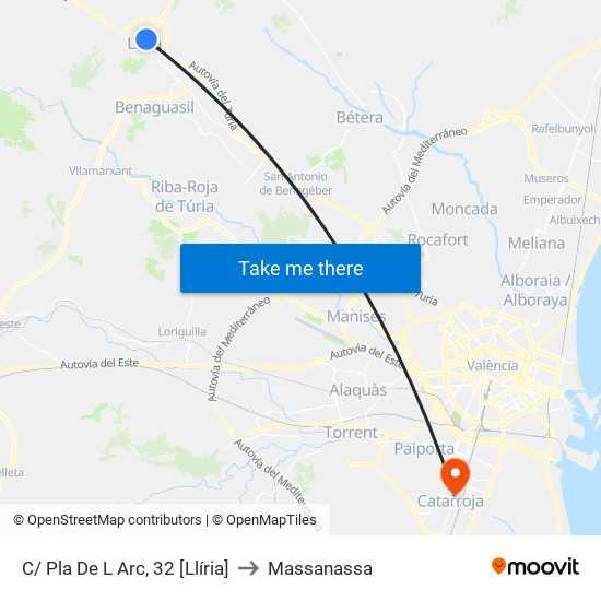 C/ Pla De L Arc, 32 [Llíria] to Massanassa map