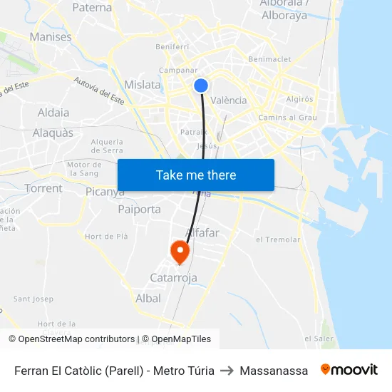 València. Ferran El Catòlic (Parell) - Metro Túria to Massanassa map