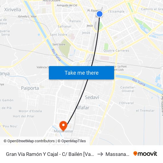 Gran Vía Ramón Y Cajal - C/ Bailén [València] to Massanassa map