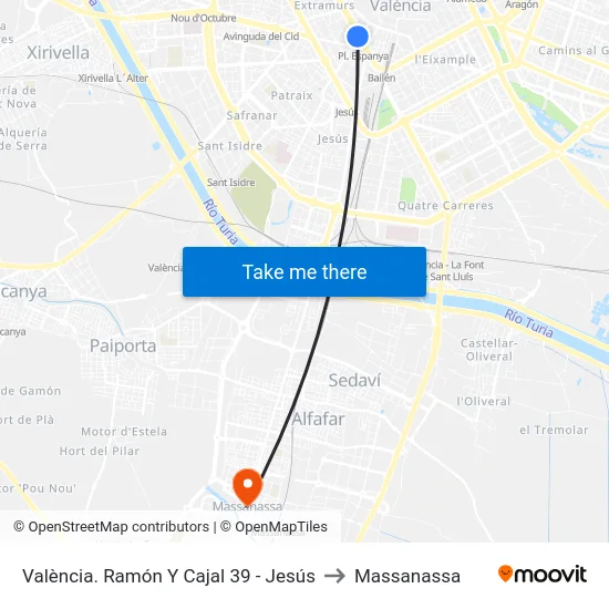 València. Ramón Y Cajal 39 - Jesús to Massanassa map
